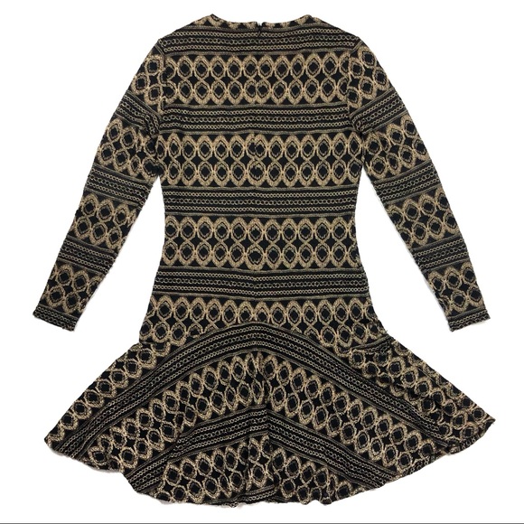 Ali Ro Size 6 Black Gold Knit Fit and Flare Dress - Picture 5 of 8